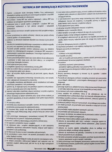 Instrukcja BHP obowiązując wszystkich pracowników 350X250 płyta PCV tabliczka
