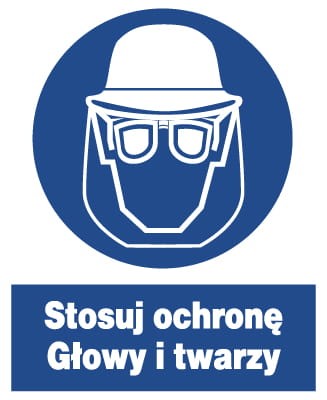 STOSUJ OCHRONĘ GŁOWY I TWARZY -  tablica 225X275 znak BHP nakazu płyta PCV