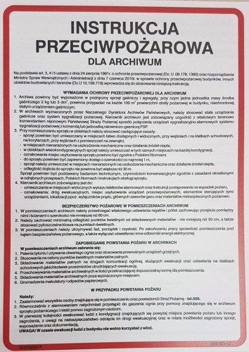 Instrukcja BHP przeciwpożarowa ppoż archiwum - 350x250 płyta PCV tabliczka