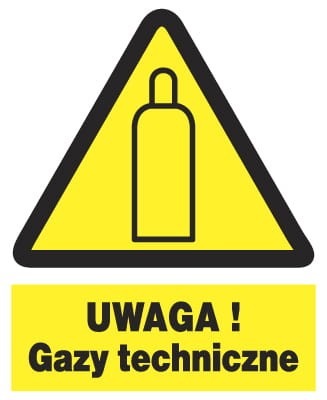 Uwaga ! Gazy techniczne tablica 225X275 ostrzegawcza ZNAK płyta PCV sztywna