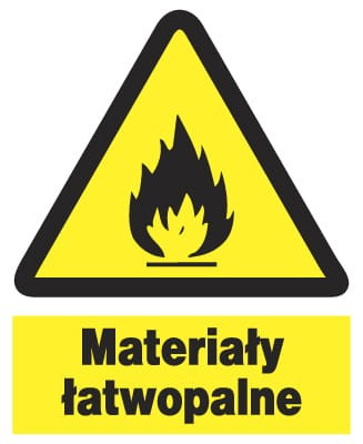 Materiały łatwopalne  - tablica 225X275 ostrzegawcza ZNAK płyta PCV sztywna