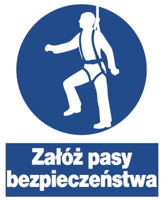ZAŁÓŻ PASY BEZPIECZEŃSTWA tablica 225X275 znak BHP nakazu płyta PCV sztywna