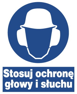 STOSUJ OCHRONĘ GŁOWY I SŁUCHU tablica 225X275 znak BHP nakazu płyta sztywna