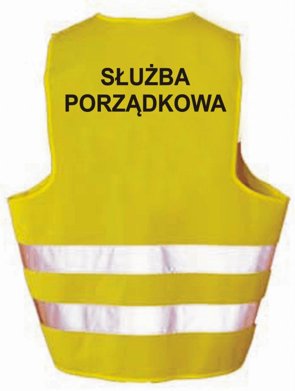kamizelka odblaskowa, kamizelka z nadrukiem, SŁUŻBA PORZĄDKOWA, żółta kamizelka, bezrękawnik imprezowy