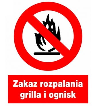 Zakaz rozpalania grilla i ognisk znak zakazu TABLICZKA ostrzegawcza 225x275