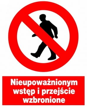 Nieupoważnionym wstęp i przejście wzbronione tablica PCV 225X275 ZNAK ZAKAZ