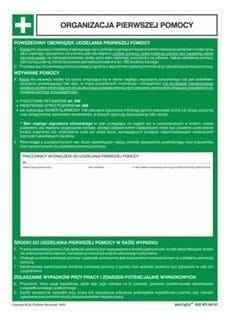 Instrukcja BHP ORGANIZACJA PIERWSZEJ POMOCY - 350X250  płyta PCV tabliczka