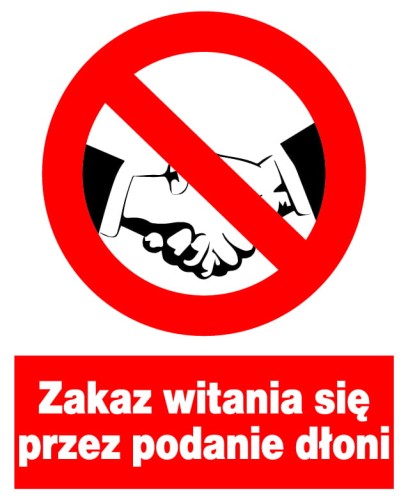 Zakaz witania się przez podanie dłoni znak zakazu BHP TABLICZKA PCV 225x275