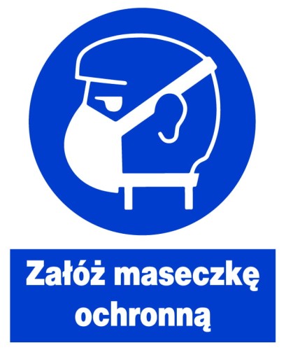 Stosuj maseczkę ochronną  tablica 225X275 znak BHP nakazu płyta PCV sztywna