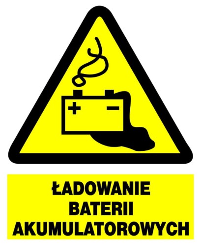 ŁADOWANIE BATERII AKUMULATOROWYCH - tablica 225X275 ostrzegawcza ZNAK płyta