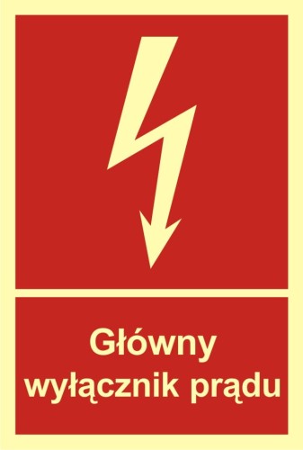 GŁÓWNY WYŁĄCZNIK PRĄDU - tabliczka płyta świecąca w nocy 150xz200 - płyta