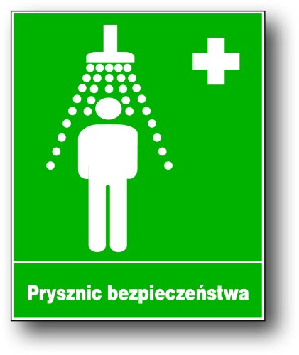 PRYSZNIC BEZPIECZEŃSTWA tablica 225X275 znak medyczny BHP płyta PCV sztywna