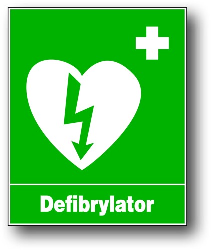 DEFIBRYLATOR -  tablica 225X275 znak medyczny BHP płyta PCV sztywna