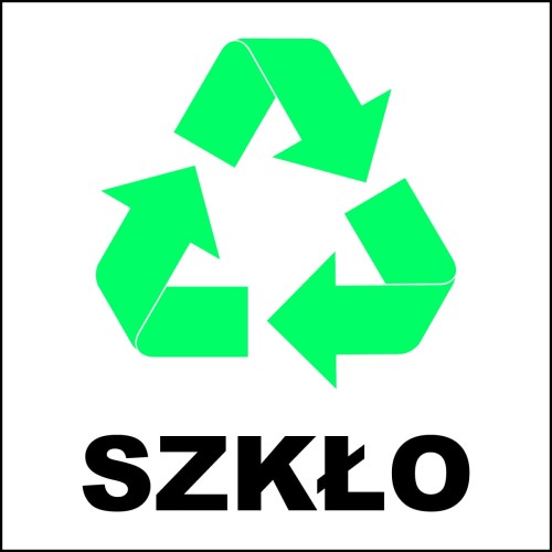 SZKŁO - 250x250 Naklejka kosz znak segregacja odpadów samoprzylepna