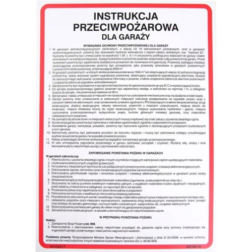 Instrukcja 8 BHP przeciwpożarowa dla garaży 25X35