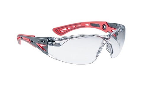 okulary ochronne, Bolle Rush, szaro-różowe, technologia PLATINUM, ochrona UV, antyparowanie, normy EN166, EN170
