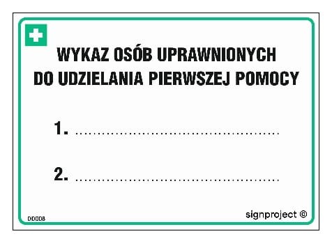 DD008 Wykaz osób uprawnionych do udzielania pierwszej pomocy