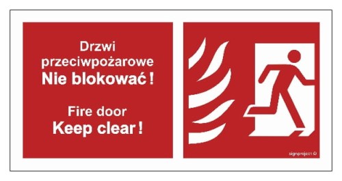 BC049 Drzwi przeciwpożarowe, Nie blokować ! Fire door, Keep clear ! prawostronne