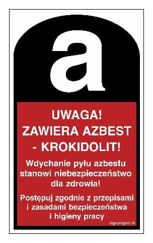 LC001 Uwaga! Zawiera azbest - krokidolit 