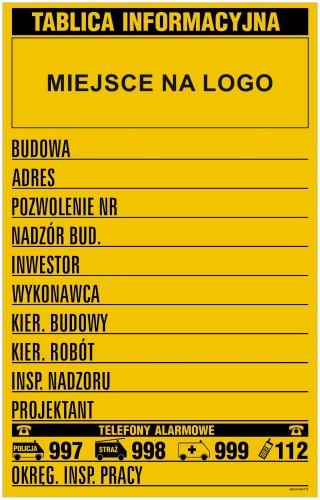OA209 Budowlana tablica informacyjna z miejscem na logo