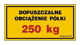 Dopuszczalne obciążenie półki 250 kg