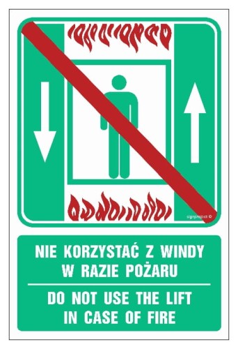 AC070 Nie korzystać z windy w razie pożaru / Do not use the lift in case of fire