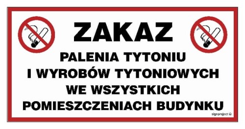 NC109 Zakaz palenia we wszystkich pomieszczeniach