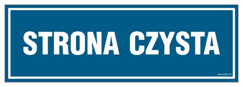 Niebieska Tabliczka na Drzwi – Strona Czysta z białym napisem, wykonana z trwałego materiału, idealna do oznaczenia stref czystych w zakładach produkcyjnych lub laboratoriach.