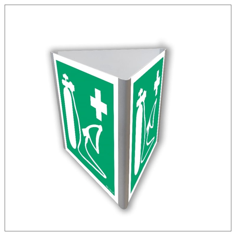 Znak Przestrzenny Respirator Tlenowy (3D Dościenny) w różnych wymiarach i typach podłoża: fotoluminescencyjny i nieodblaskowy, dostępny w ofercie sklepu BHP Libres.pl.