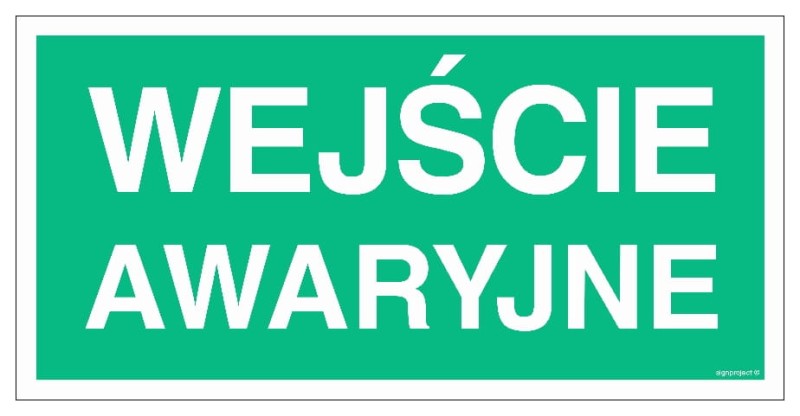 Znak "Wejście awaryjne" w różnych rozmiarach, na podłożach fotoluminescencyjnych i wodoodpornych, dostępny w sklepie Libres BHP.