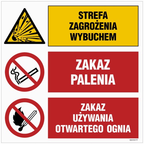 OI025 Strefa zagrożenia wybuchem, Zakaz palenia, Zakaz używania otwartego ognia