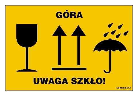 MA013 Nalepka na przesyłkę - łączona, ładunek łatwotłukący, góra ładunku, chronić przed wilgocią 
