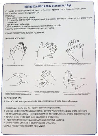 Instrukcja mycia i dezynfekcji rąk - tablica 250x350 PCV sztywna  BHP