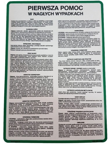 Instrukcja BHP pierwsza pomoc nagłych wypadkach - płyta tablica 250X350