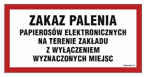 NC097 Zakaz palenia papierosów elektronicznych na terenie zakładu z wyłączeniem wyznaczonych miejsc