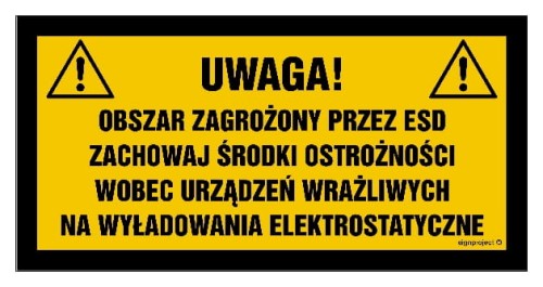 NB033 Uwaga obszar zagrożony przez ESD. Zachowaj środki ostrożności wobec urządzeń wrażliwych na wyładowan