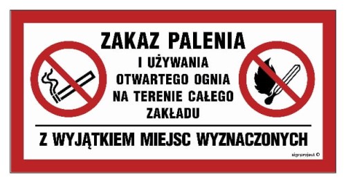 NC139 Zakaz palenia i używania otwartego ognia na terenie całego obiektu z wyjątkiem miejsc wyznaczonych