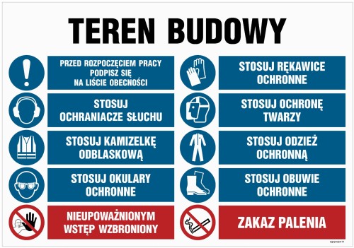 OI016 Teren budowy, Przed rozpoczęciem pracy podpisz się na liście obecności, Stosuj rękawice ochronne, St