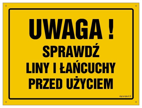 OA070 Uwaga! Sprawdź liny i łańcuchy przed użyciem