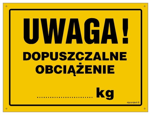 OA139 Uwaga! Dopuszczalne obciążenie