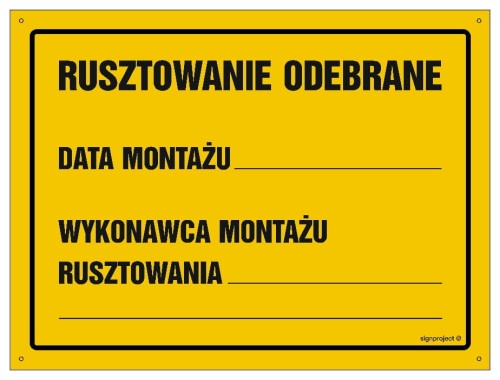 OA136 Rusztowanie odebrane Data montażu wykonawca montażu rusztowania