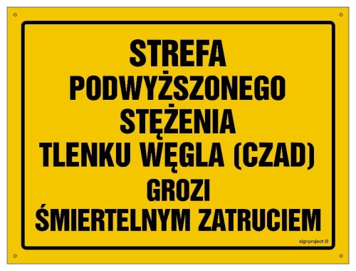 OA074 Strefa podwyższonego stężenia tlenku węgla (czadu) - grozi śmiertelnym zatruciem