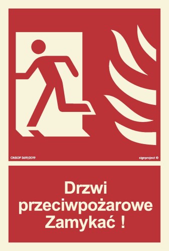 BB011 Drzwi przeciwpożarowe Zamykać! Kierunek drogi ewakuacyjnej w lewo