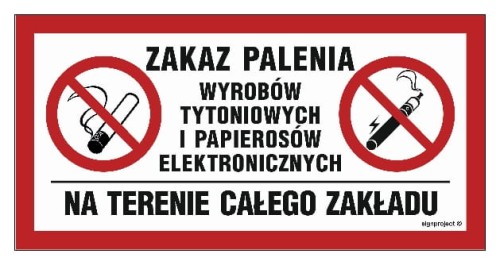NC093 Zakaz palenia wyrobów tytoniowych i papierosów elektronicznych na terenie calego zakładu