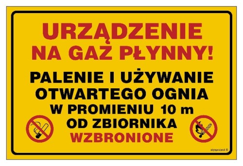 JD053 Urządzenie na gaz płynny! Palenie i używanie otwartego ognia w pr. 10 m od zbiornika wzbronione