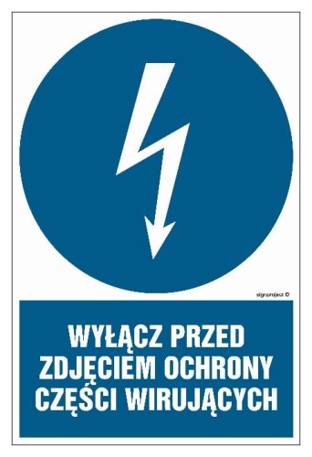 HE015 Wyłącz przed zdjęciem ochrony wirujących części
