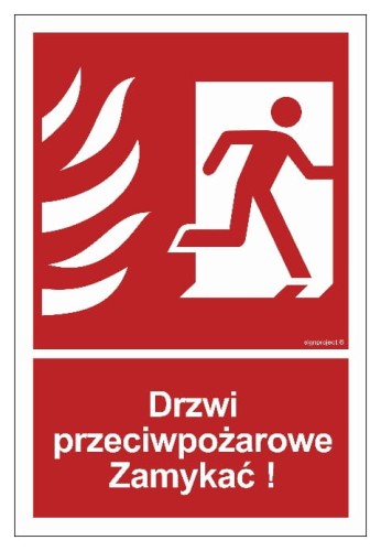 BB014 Drzwi przeciwpożarowe Zamykać! Kierunek drogi ewakuacyjnej w prawo
