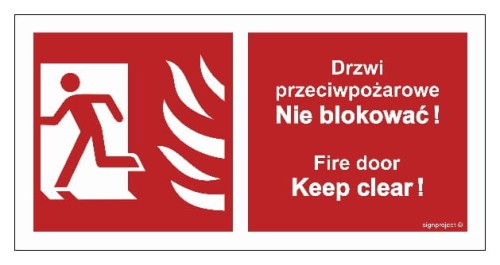 BC050 Drzwi przeciwpożarowe, Nie blokować ! Fire door, Keep clear ! lewostronne