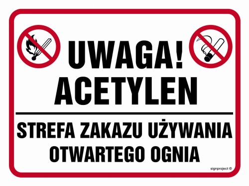 NB016 Uwaga acetylen! Strefa zakazu używania otwartego ognia