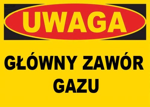 UWAGA  główny zawór gazu tablica 350X250 ostrzegawcza ZNAK informacyjny PCV